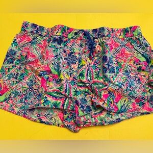 Lilly Pulitzer Luxletic Run Around Shorts sz XL Multi Dancing on the Deck